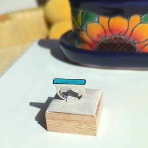 Turquoise Bar Ring 925 Sterling Silver Size 6